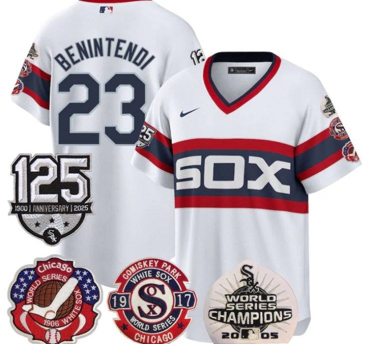 Andrew Benintendi Jersey 23 Chicago White Sox 125th Anniversary World Series Champions White 1983