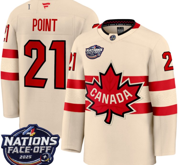 Mens Brayden Point Jersey 21 Canada 4 Nations Face-off 2025 Stitched Cream