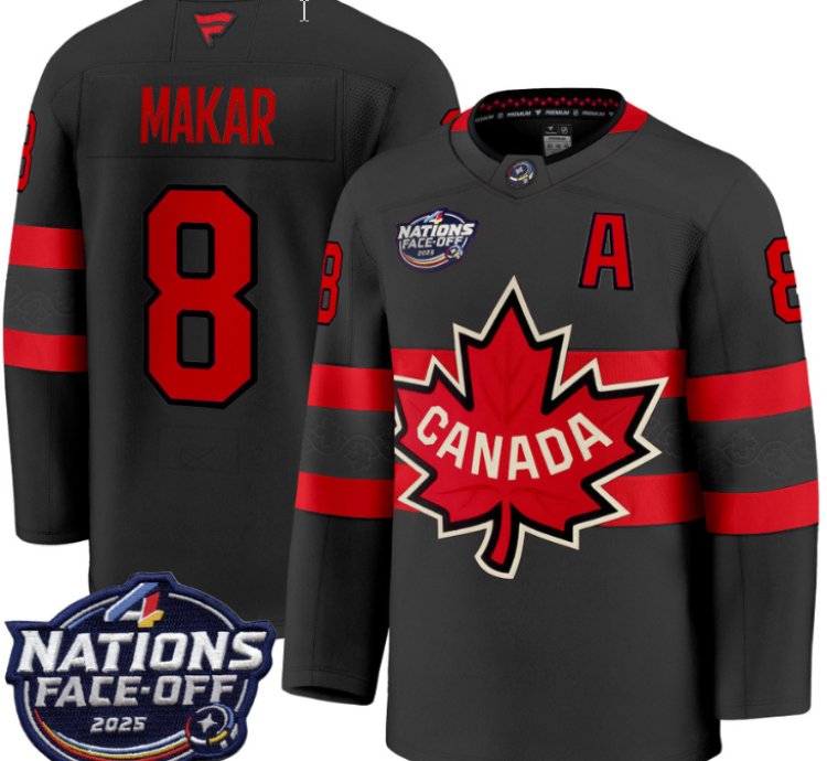 Mens Cale Makar Jersey 8 Canada 4 Nations Face-off 2025 Stitched Black