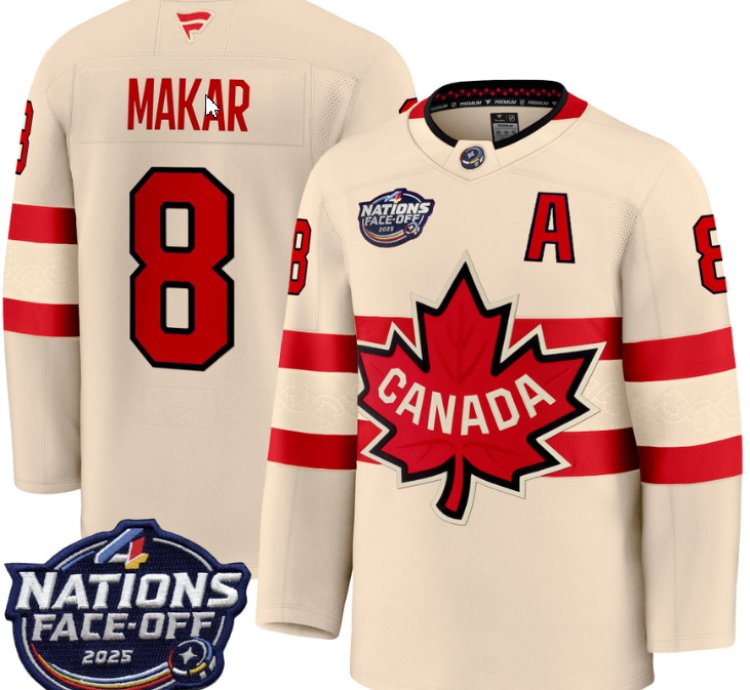 Mens Cale Makar Jersey 8 Canada 4 Nations Face-off 2025 Stitched Cream