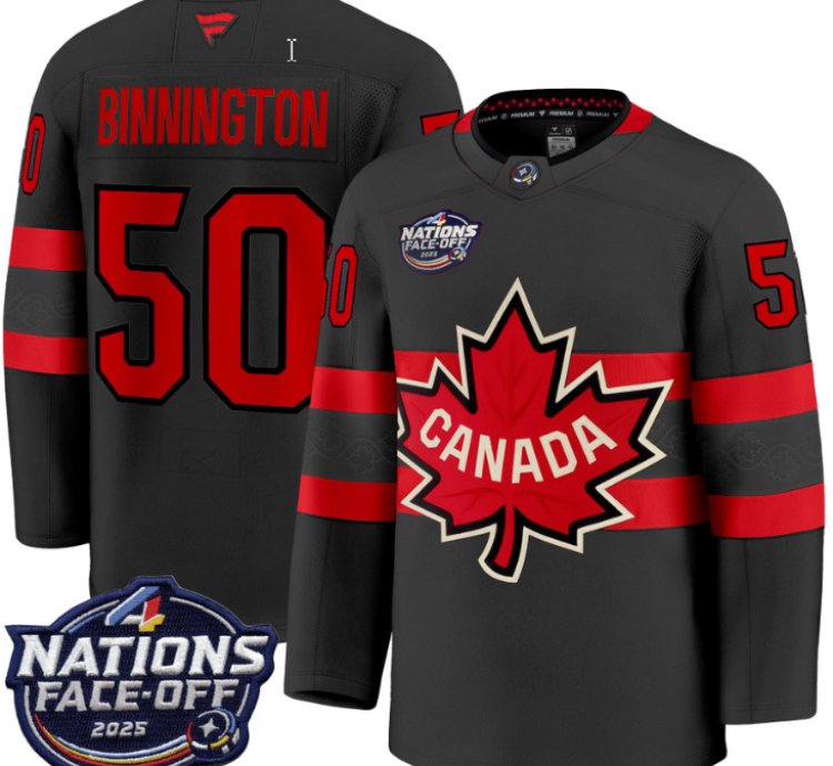 Mens Jordan Binnington Jersey 50 Canada 4 Nations Face-off 2025 Stitched Black