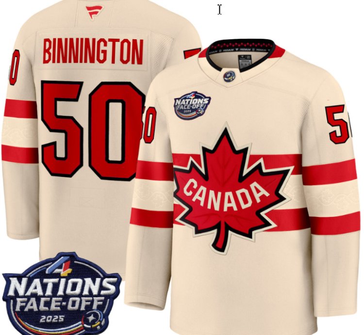 Mens Jordan Binnington Jersey 50 Canada 4 Nations Face-off 2025 Stitched Cream