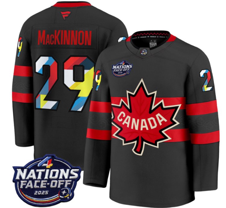 Mens Nathan Mackinnon Jersey 29 Canada 4 Nations Face-off 2025 V2 Black
