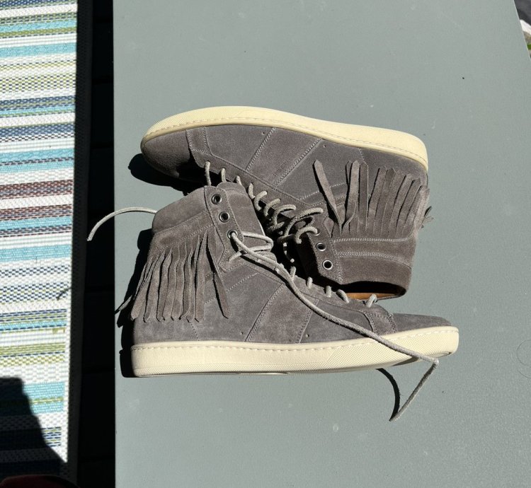 Saint Laurent Grey Fringe Suede Hi Top Sneakers