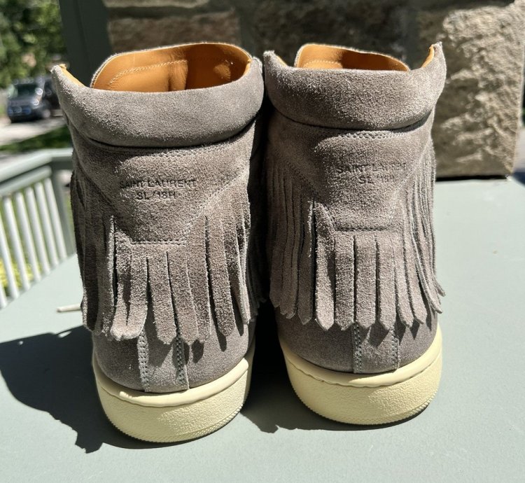 Saint Laurent Grey Fringe Suede Hi Top Sneakers