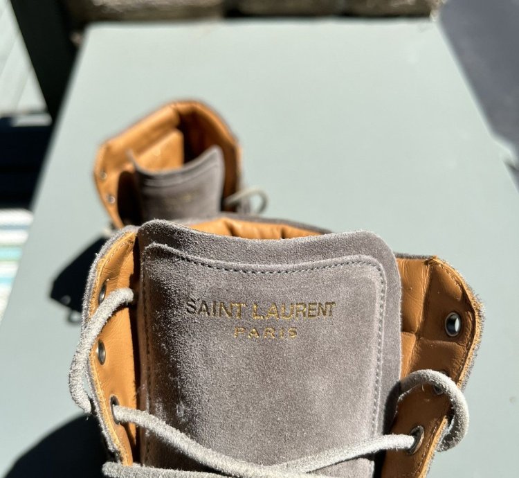 Saint Laurent Grey Fringe Suede Hi Top Sneakers
