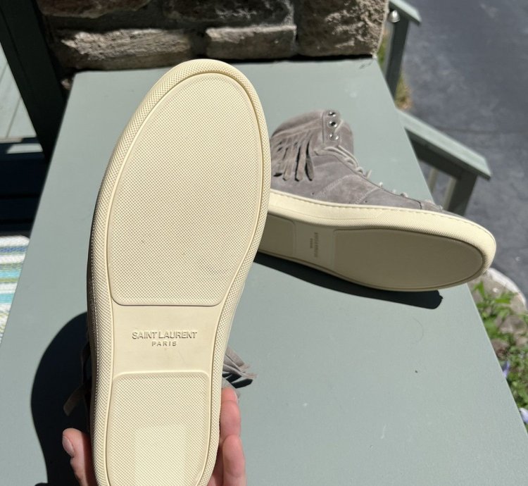 Saint Laurent Grey Fringe Suede Hi Top Sneakers