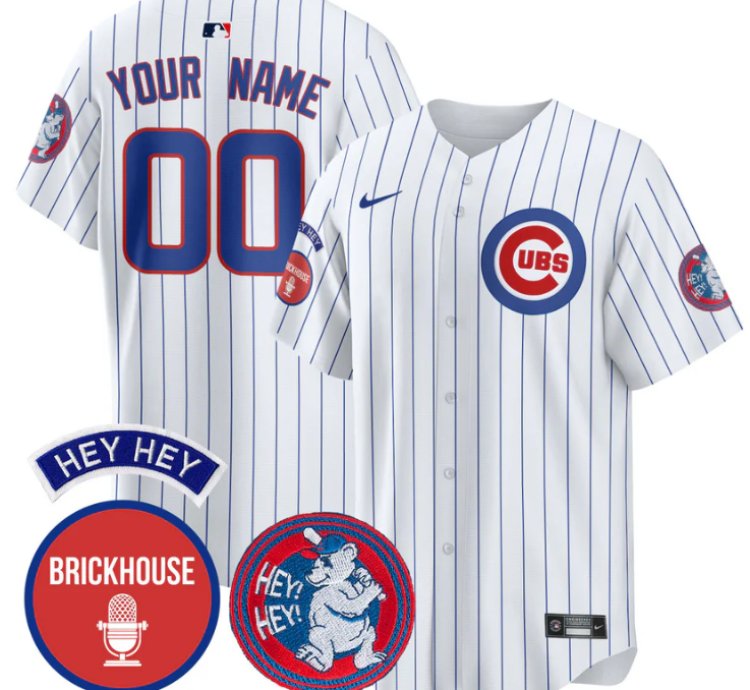 Custom Chicago Cubs Jersey Jack Brickhouse Hey Hey Patch Limited Stitched Pinstripe