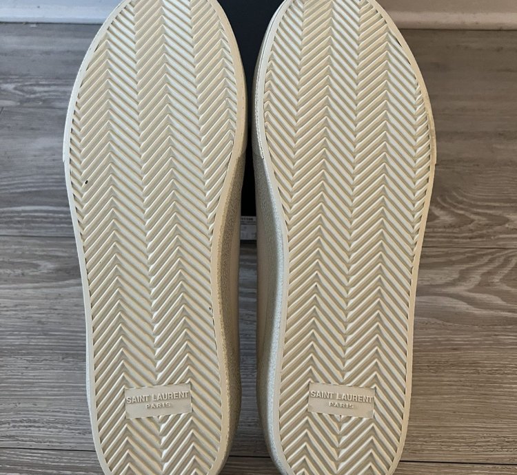 Saint Laurent Low Top Logo Canvas Sneaker Tan Cream Size 45