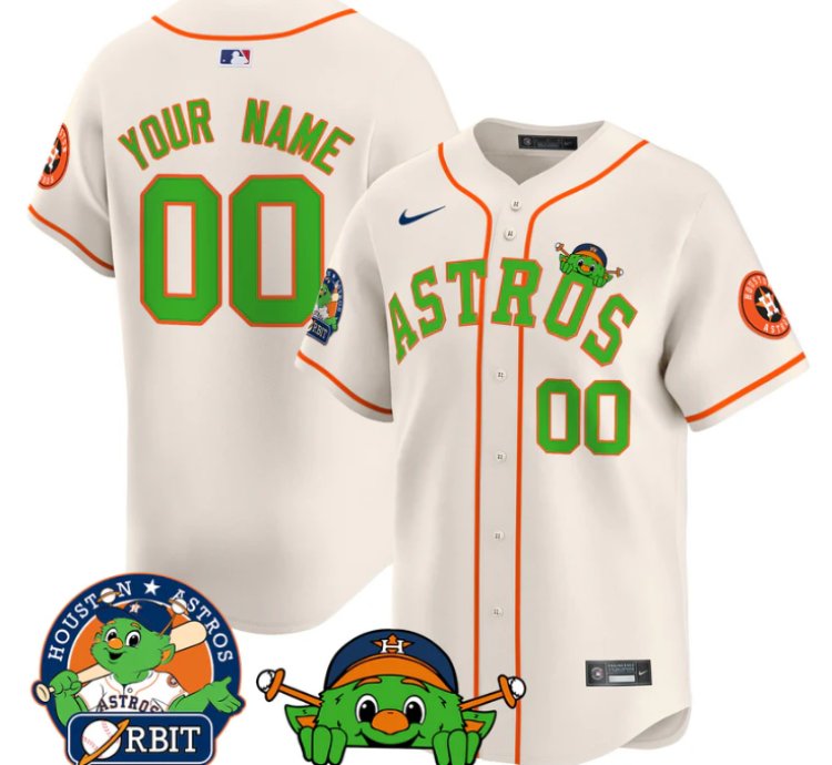 Custom Astros Jersey Name Number Orbit Patch Vapor Premier Limited V3 Stitched Cream