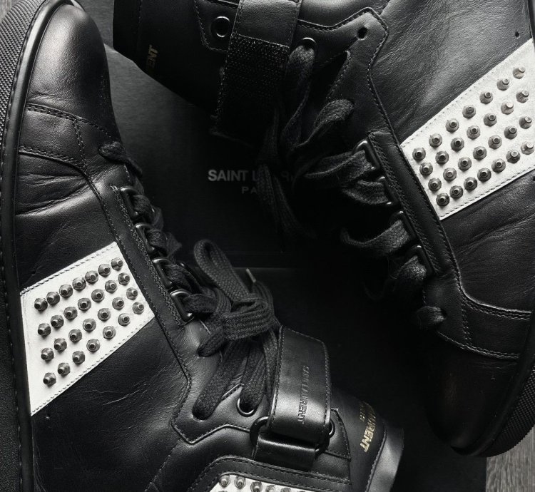 Saint Laurent Sl 14h Black Studded Strap By Hedi Slimane