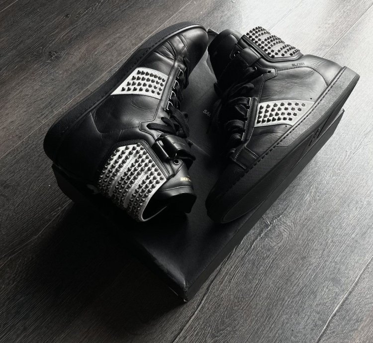 Saint Laurent Sl 14h Black Studded Strap By Hedi Slimane