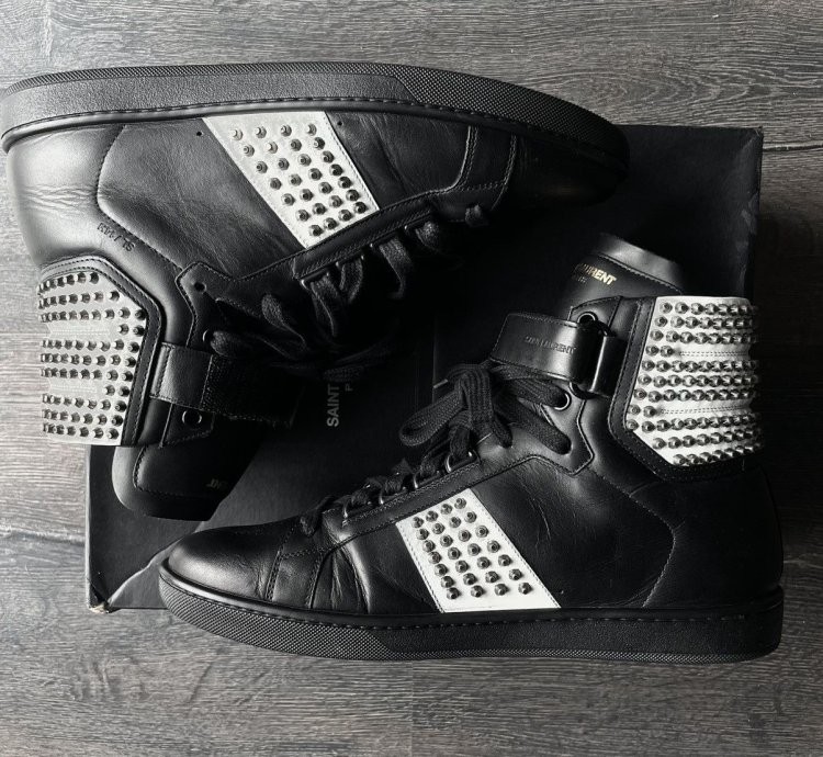 Saint Laurent Sl 14h Black Studded Strap By Hedi Slimane