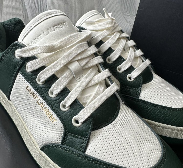 Saint Laurent Sl 61 Leather Low Top Sneakers White Green