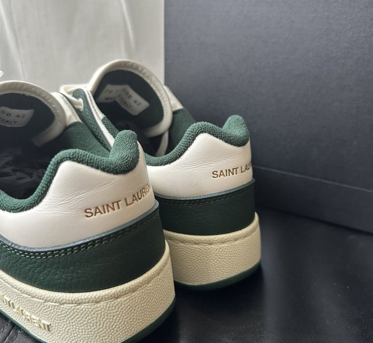 Saint Laurent Sl 61 Leather Low Top Sneakers White Green