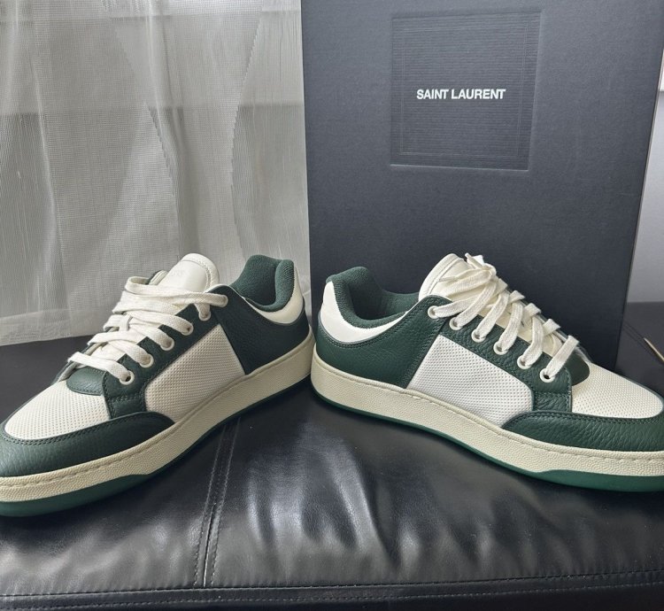 Saint Laurent Sl 61 Leather Low Top Sneakers White Green