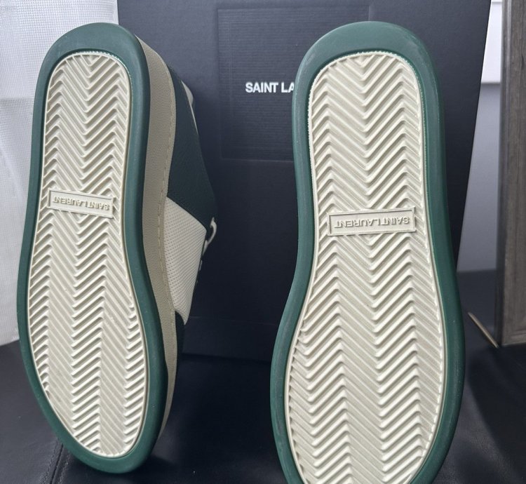 Saint Laurent Sl 61 Leather Low Top Sneakers White Green