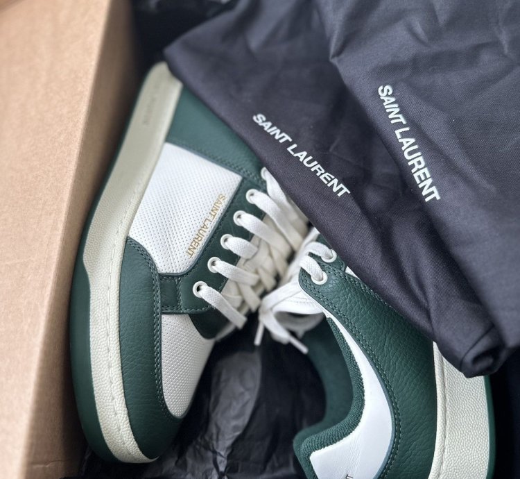 Saint Laurent Sl 61 Leather Low Top Sneakers White Green