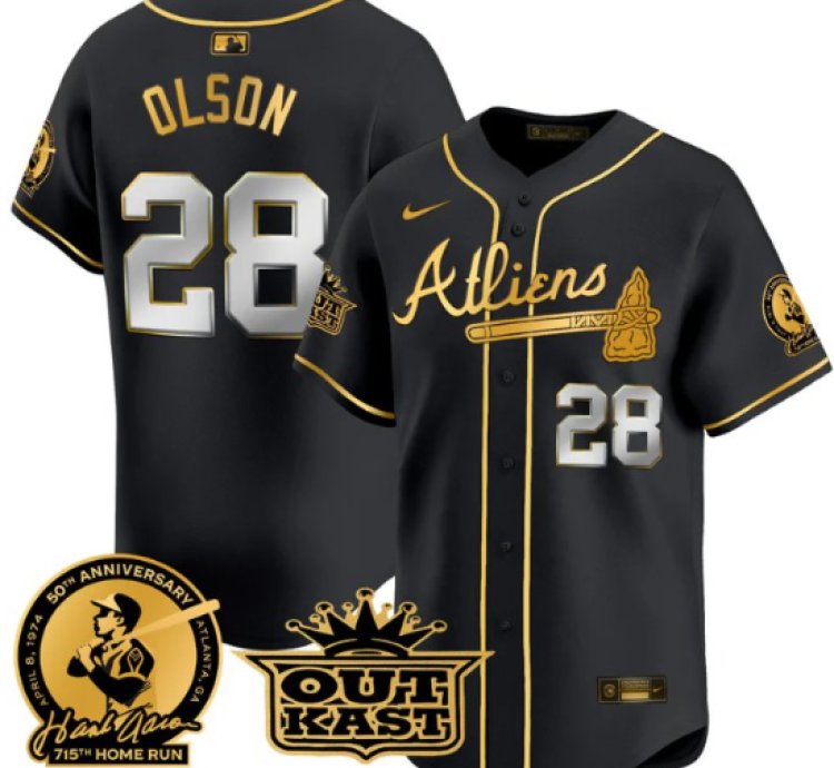 Matt Olson Jersey 28 Atlanta Braves Atliens Hank Aaron Patch Limited Stitched Black Gold