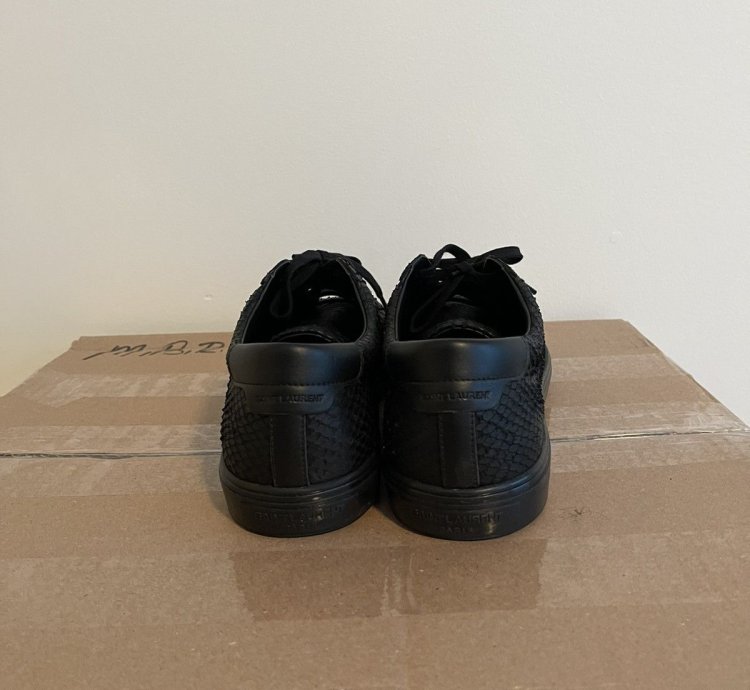 Saint Laurent Snake-effect Low Top Black Sneakers