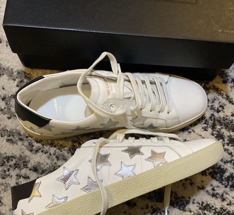 Saint Laurent Star Print Flat Leather Up Sneaker