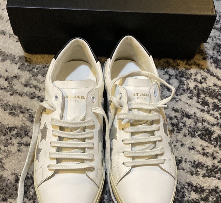 Saint Laurent Star Print Flat Leather Up Sneaker