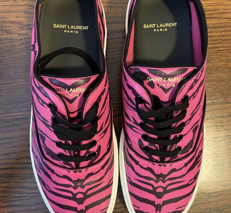 Saint Laurent Venice Low Leather Zebra Fushia Nero Size 44