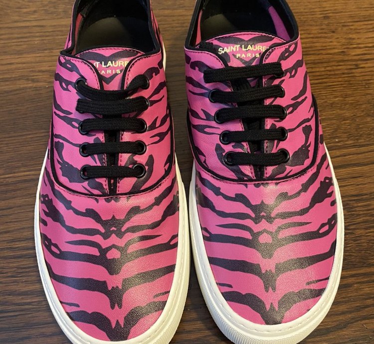 Saint Laurent Venice Low Leather Zebra Fushia Nero Size 44