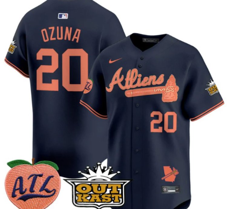 Marcell Ozuna Jersey 20 Atlanta Braves Atliens Peach Vapor Premier Limited Stitched