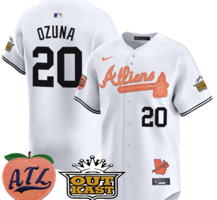 Marcell Ozuna Jersey 20 Atlanta Braves Atliens Peach Vapor Premier Limited Stitched White