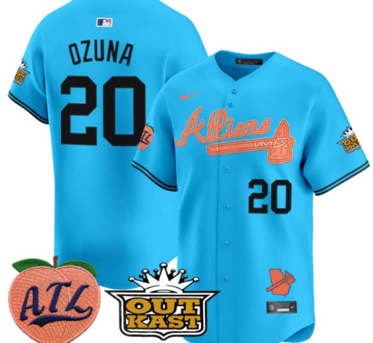 Marcell Ozuna Jersey 20 Atlanta Braves Atliens Peach Vapor Premier Limited Stitched Light Blue