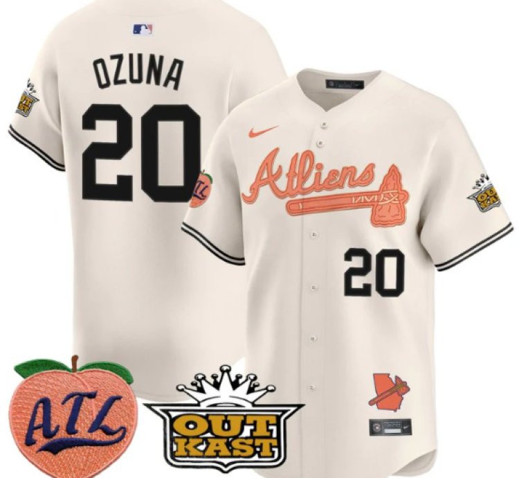 Marcell Ozuna Jersey 20 Atlanta Braves Atliens Peach Vapor Premier Limited Stitched Cream