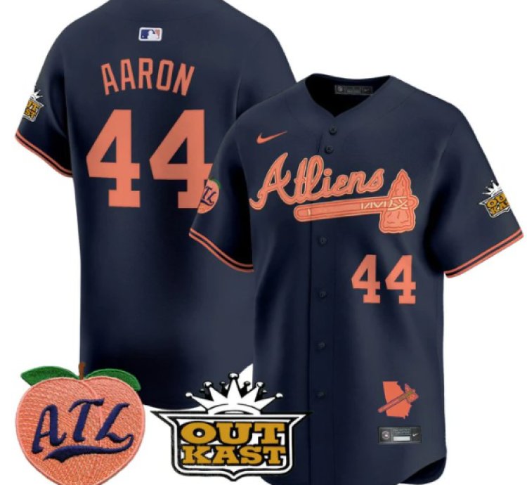 Hank Aaron Jersey 44 Atlanta Braves Atliens Peach Vapor Premier Limited Stitched