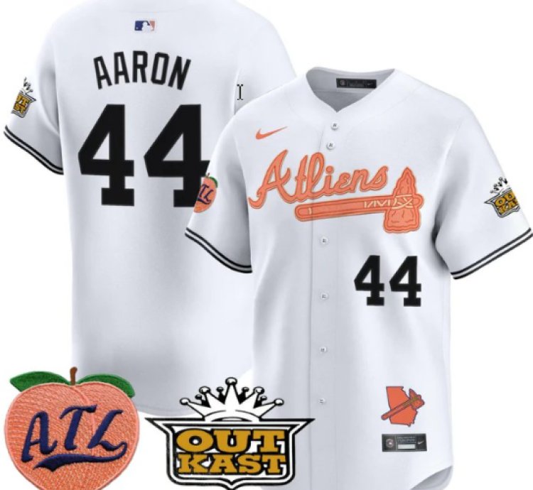 Hank Aaron Jersey 44 Atlanta Braves Atliens Peach Vapor Premier Limited Stitched White