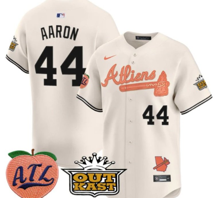 Hank Aaron Jersey 44 Atlanta Braves Atliens Peach Vapor Premier Limited Stitched Cream