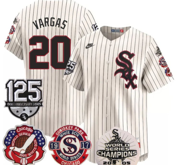 Miguel Vargas Jersey 20 Chicago White Sox 125th Anniversary World Series Champions Cream