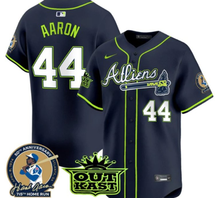 Hank Aaron Jersey 44 Atlanta Braves Atliens Patch Limited Stitched