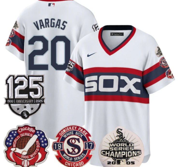 Miguel Vargas Jersey 20 Chicago White Sox 125th Anniversary World Series Champions White 1983