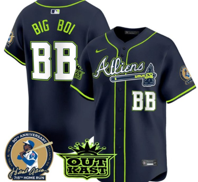 Big Boi Jersey bb Atlanta Braves Atliens Hank Aaron Patch Limited Stitched