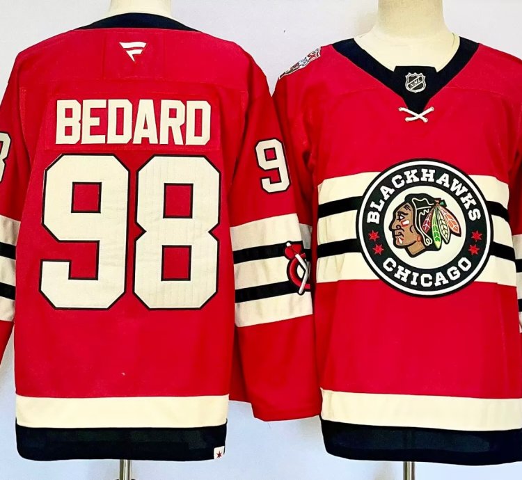 Mens Connor Bedard Jersey 98 Chicago Blackhawks 2025 Winter Classic Stitched