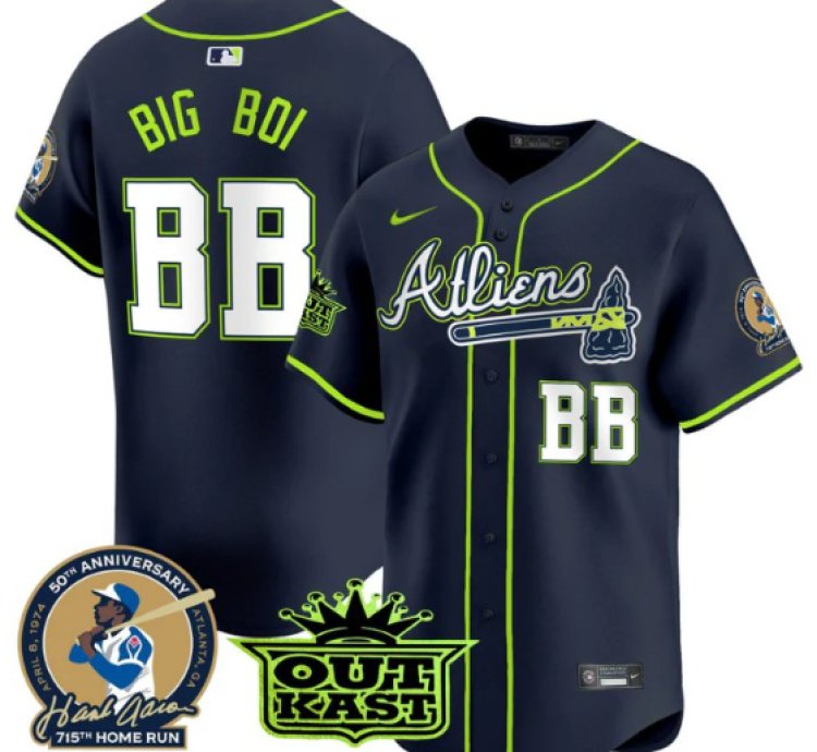 Big Boi Jersey bb Atlanta Braves Atliens Hank Aaron Patch Limited Stitched