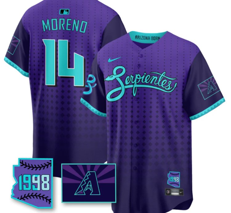 Gabriel Moreno Jersey 14 Arizona Diamondbacks Serpientes City Connect Stitched Purple