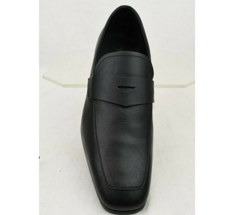 2dc127 Black Saffiano Leather Lettering Penny Loafers 11