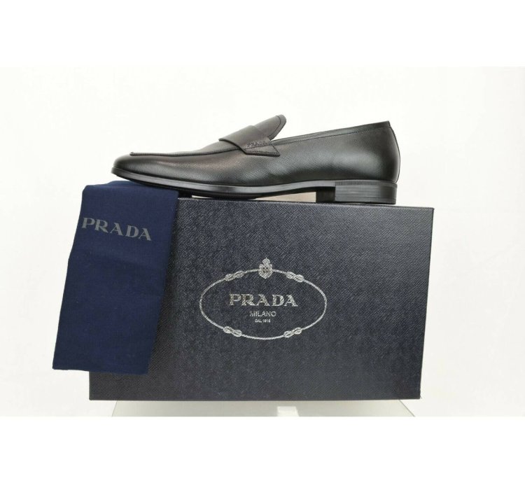 2dc127 Black Saffiano Leather Lettering Penny Loafers 11