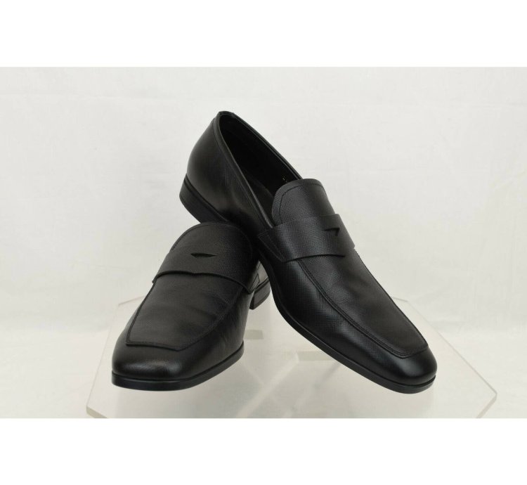 2dc127 Black Saffiano Leather Lettering Penny Loafers 11