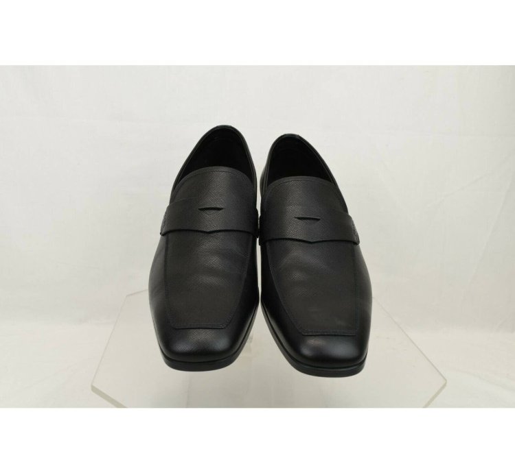 2dc127 Black Saffiano Leather Lettering Penny Loafers 11