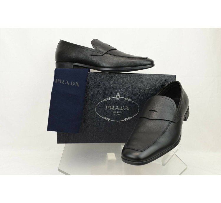 2dc127 Black Saffiano Leather Logo Penny Loafers 10 Us 11