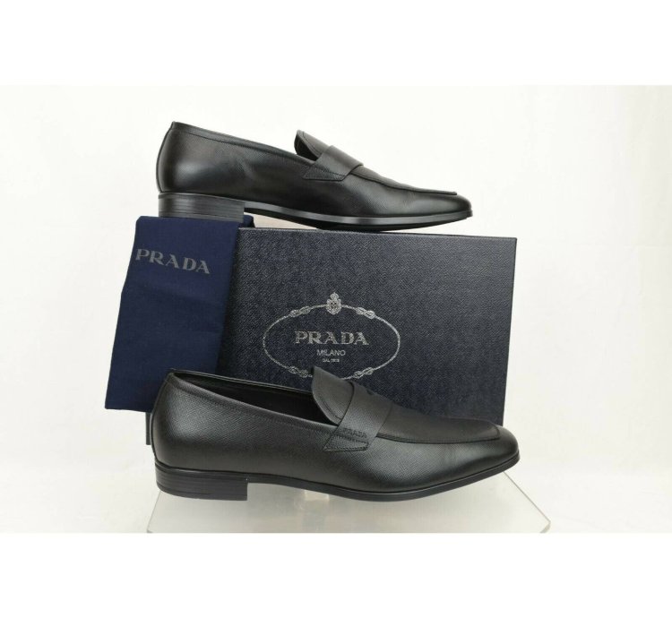2dc127 Black Saffiano Leather Logo Penny Loafers 10 Us 11