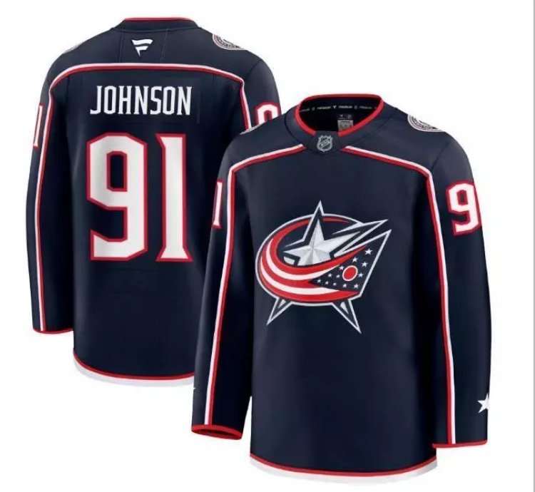 Mens Kent Johnson Jersey 91 Columbus Blue Jackets Navy All Stitched