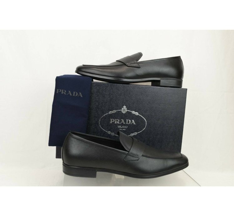 2dc127 Black Saffiano Leather Logo Penny Loafers 11 Us 12